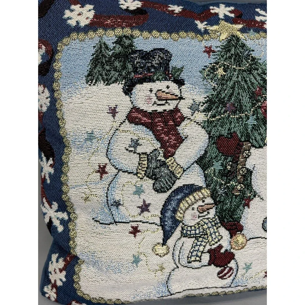 Manual Woodworkers & Weavers Snow Folks Throw Pillow Snowmen Christmas Tree